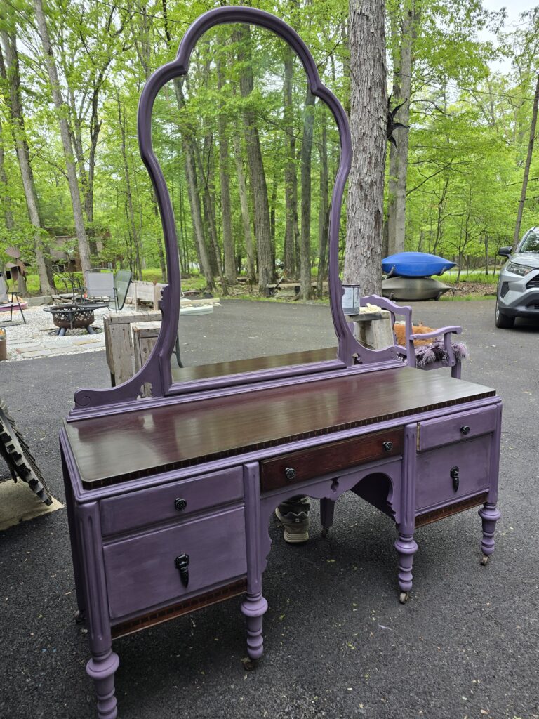 1920’s Purple Haze Antique Deco Vanity w Chair and Mirror $850, 3 pieces