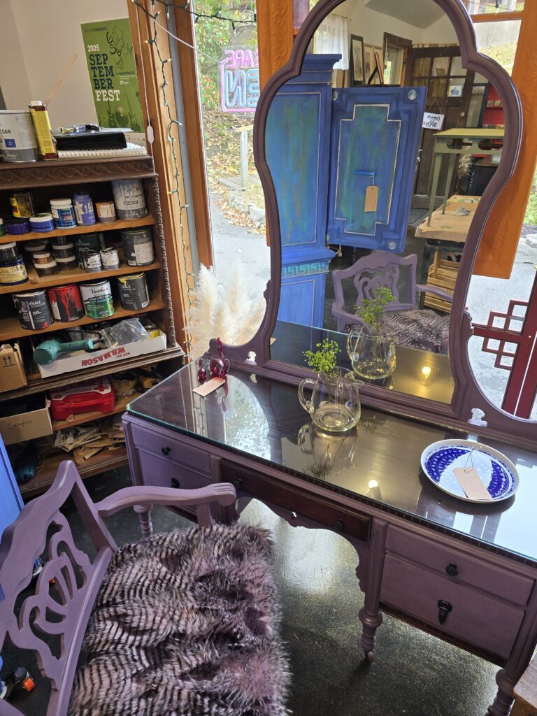 1920’s Purple Haze Antique Deco Vanity w Chair and Mirror $650, 3 pieces
