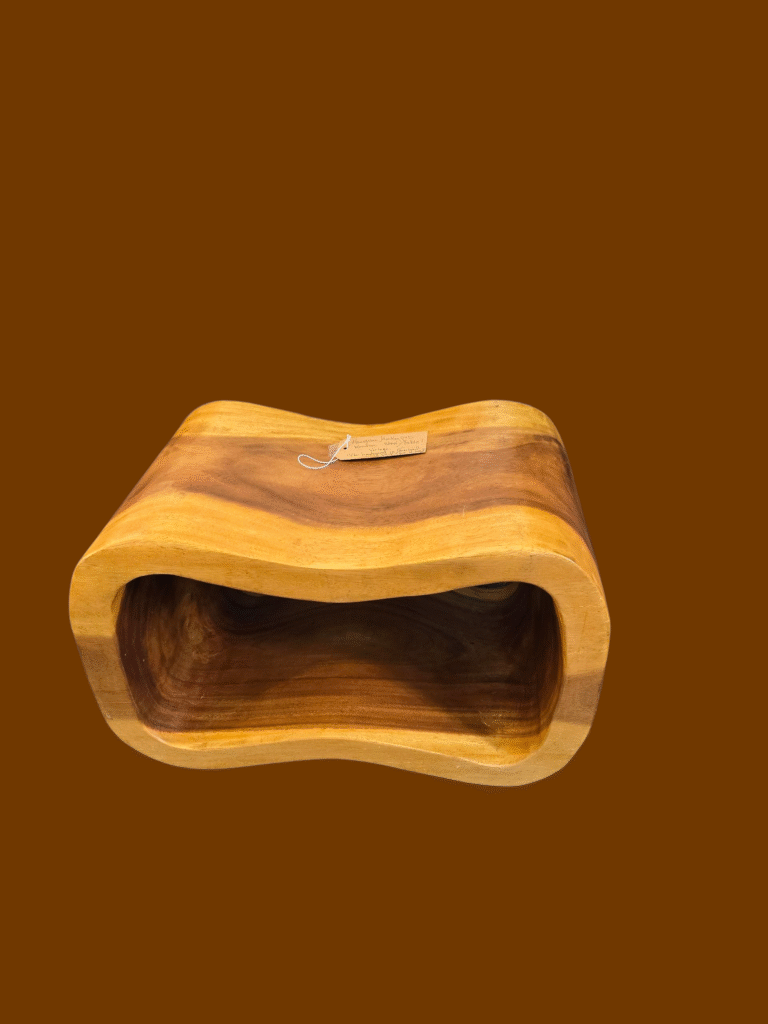 Retro Haussmann Monkeypod Wave Table/Stool, carved from one solid piece of wood, likely in Thailand, $250.